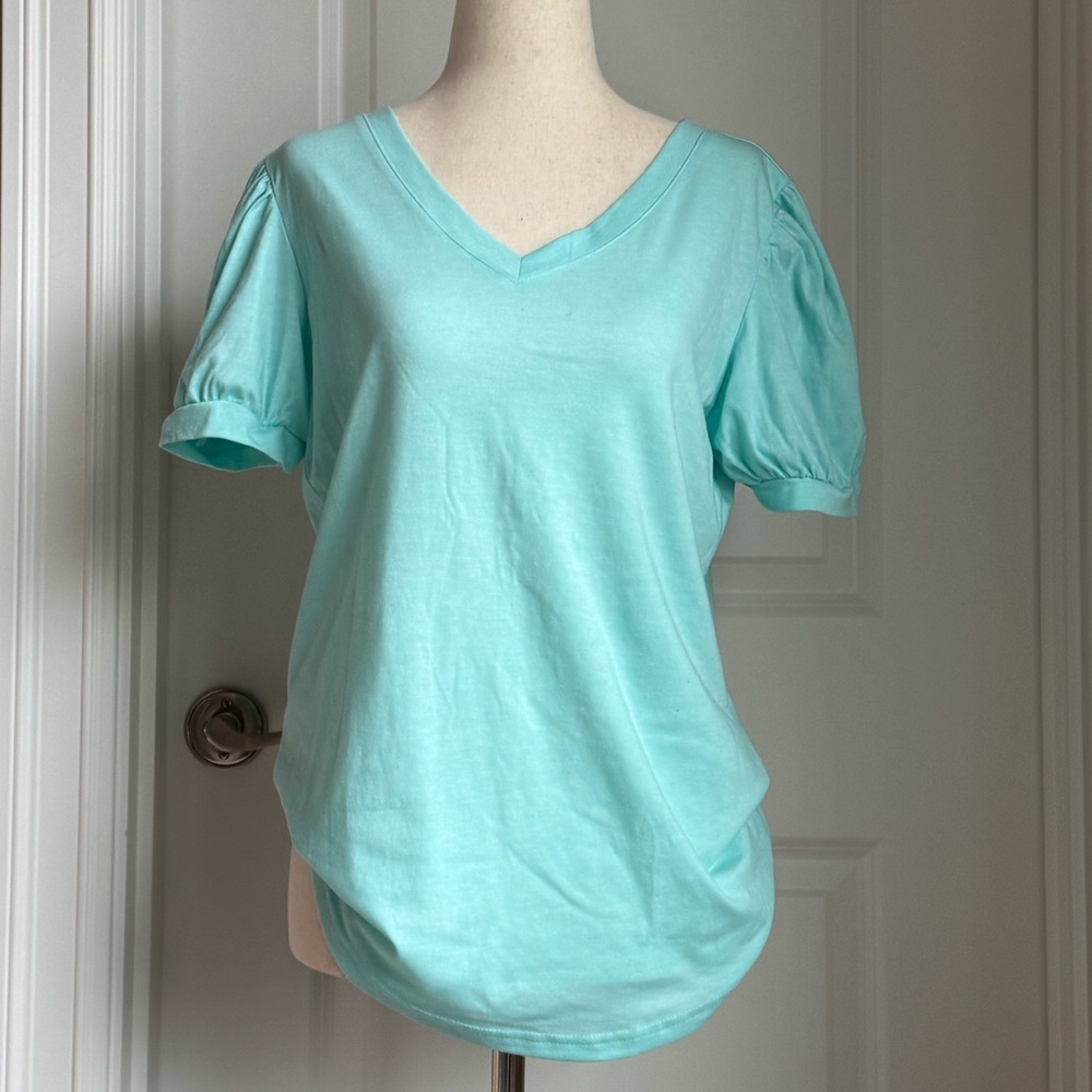 Aqua V-Neck Puff Sleeve Top